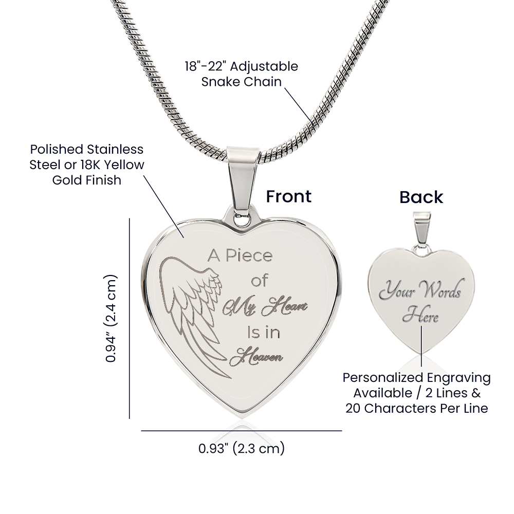 Personalized Engraved Heart Necklace A piece of my Heart is in Heaven