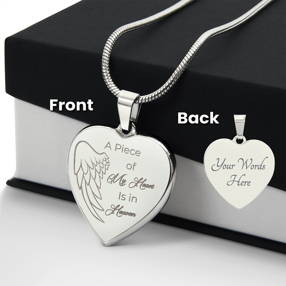 Personalized Engraved Heart Necklace A piece of my Heart is in Heaven