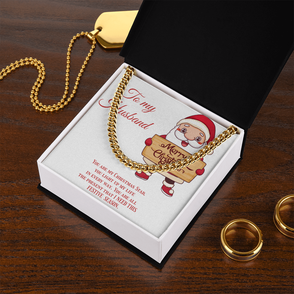 Cuban Link Chain – Christmas Gift for Husband, Includes Merry Christmas Message Card by ShineOn Fulfillment