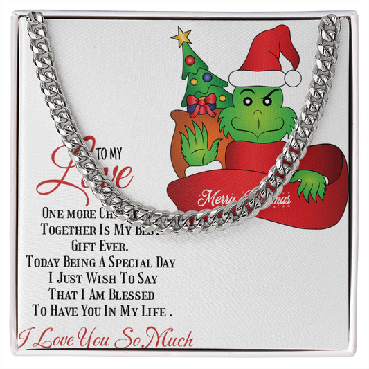 Cuban Link Chain with Christmas Grinch message card by ShineOn Fulfillment