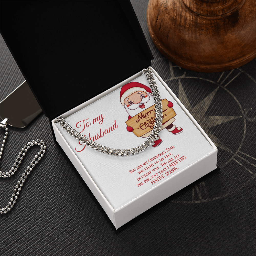 Cuban Link Chain – Christmas Gift for Husband, Includes Merry Christmas Message Card by ShineOn Fulfillment