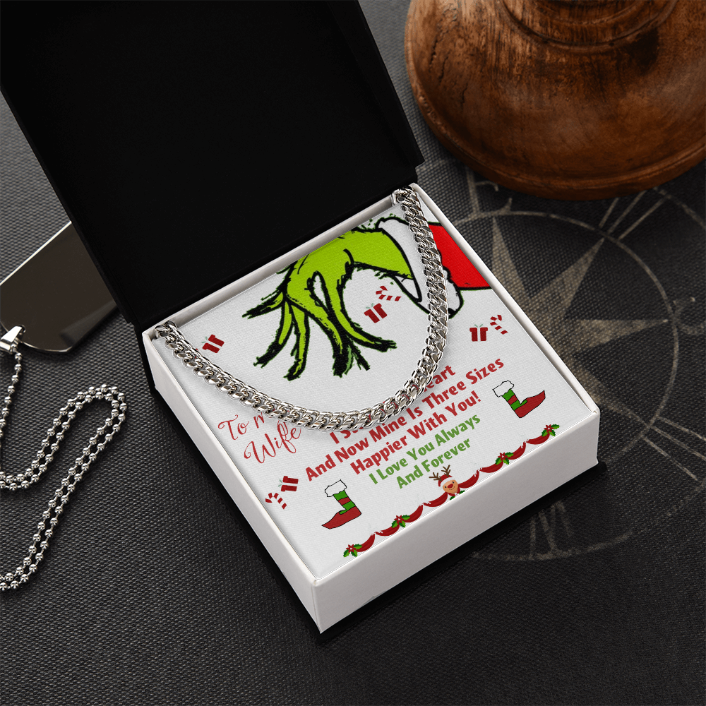 Cuban Link Chain with message card I stole your heart Grinch Christmas decoration by ShineOn Fulfillment