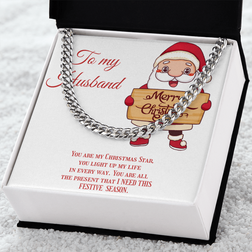 Cuban Link Chain – Christmas Gift for Husband, Includes Merry Christmas Message Card by ShineOn Fulfillment