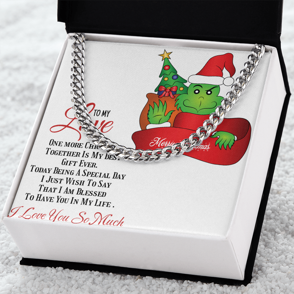Cuban Link Chain with Christmas Grinch message card by ShineOn Fulfillment