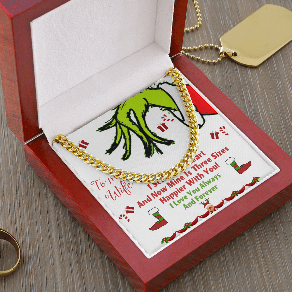 Cuban Link Chain with message card I stole your heart Grinch Christmas decoration by ShineOn Fulfillment