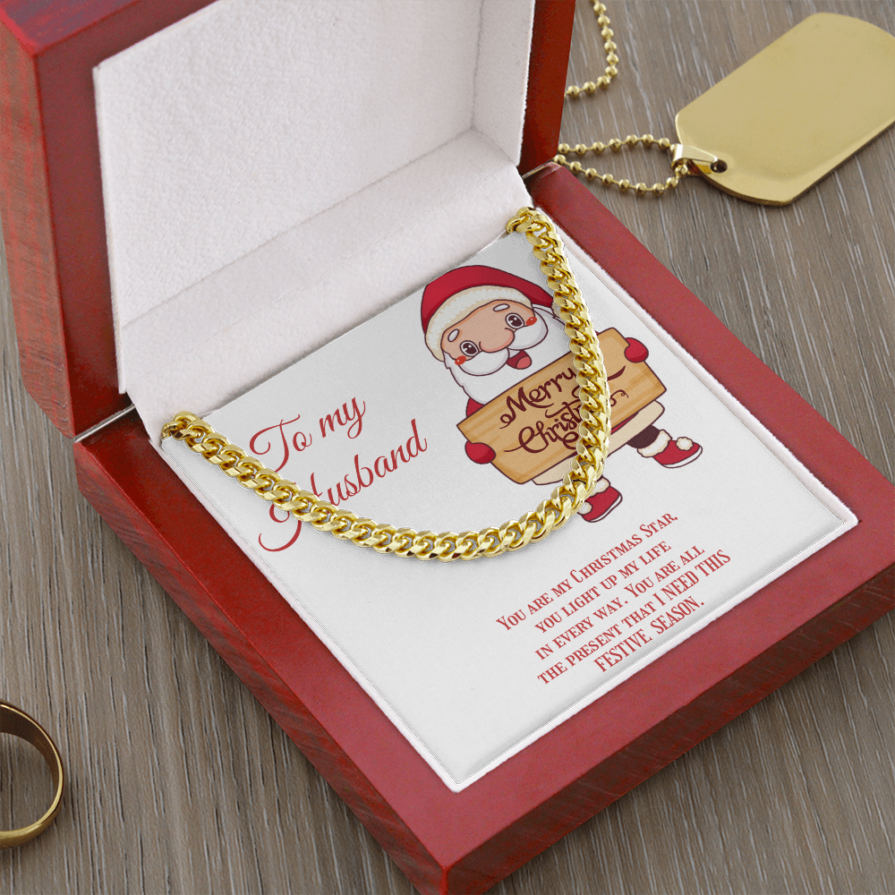 Cuban Link Chain – Christmas Gift for Husband, Includes Merry Christmas Message Card by ShineOn Fulfillment