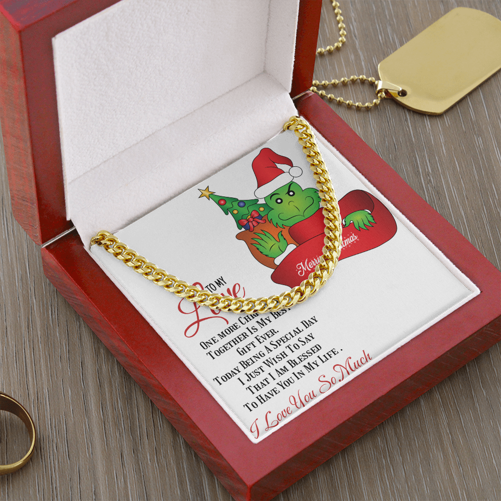 Cuban Link Chain with Christmas Grinch message card by ShineOn Fulfillment