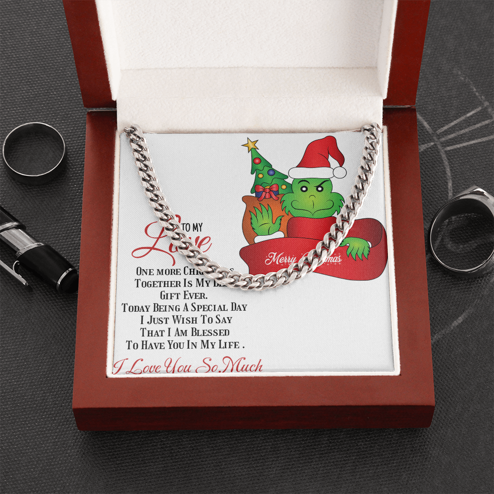Cuban Link Chain with Christmas Grinch message card by ShineOn Fulfillment
