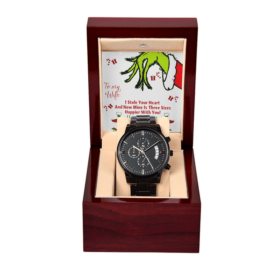 Black Chronograph Watch Christmas Grinch Design Message Card, Gift for Men by ShineOn Fulfillment