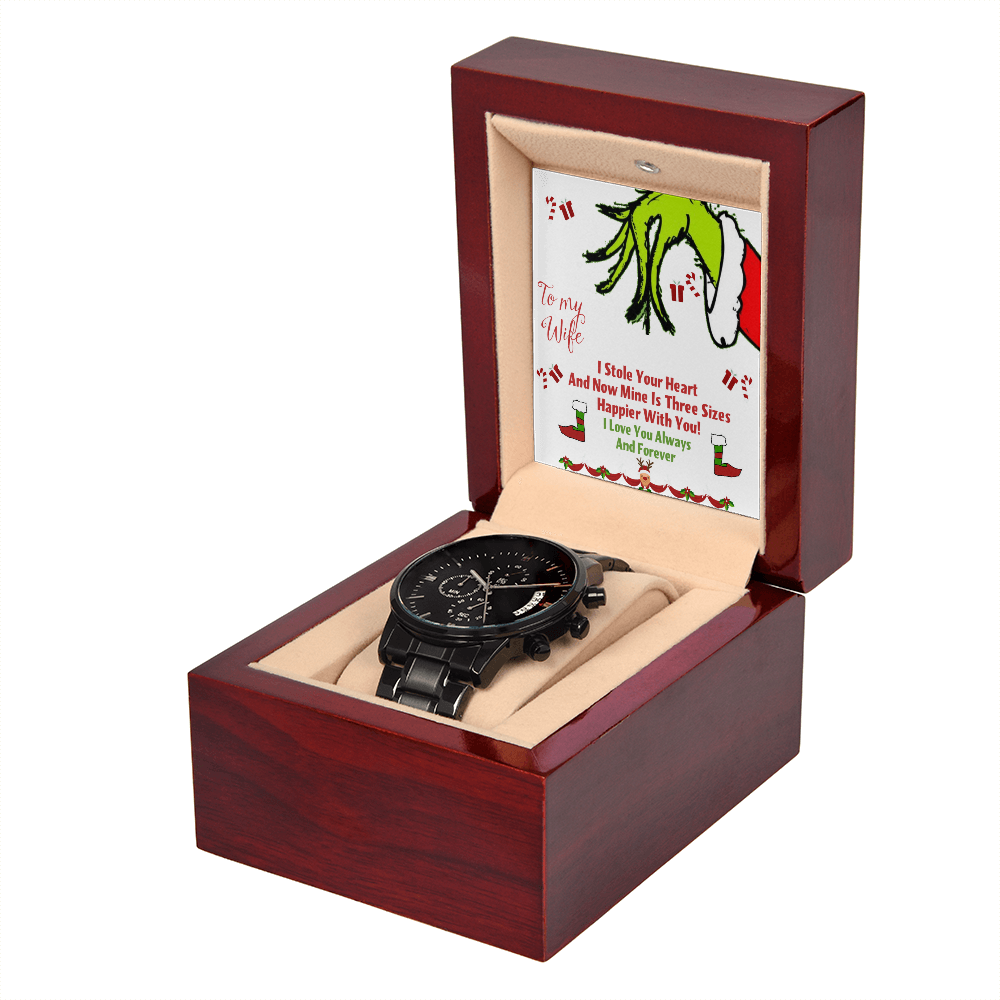 Black Chronograph Watch Christmas Grinch Design Message Card, Gift for Men by ShineOn Fulfillment