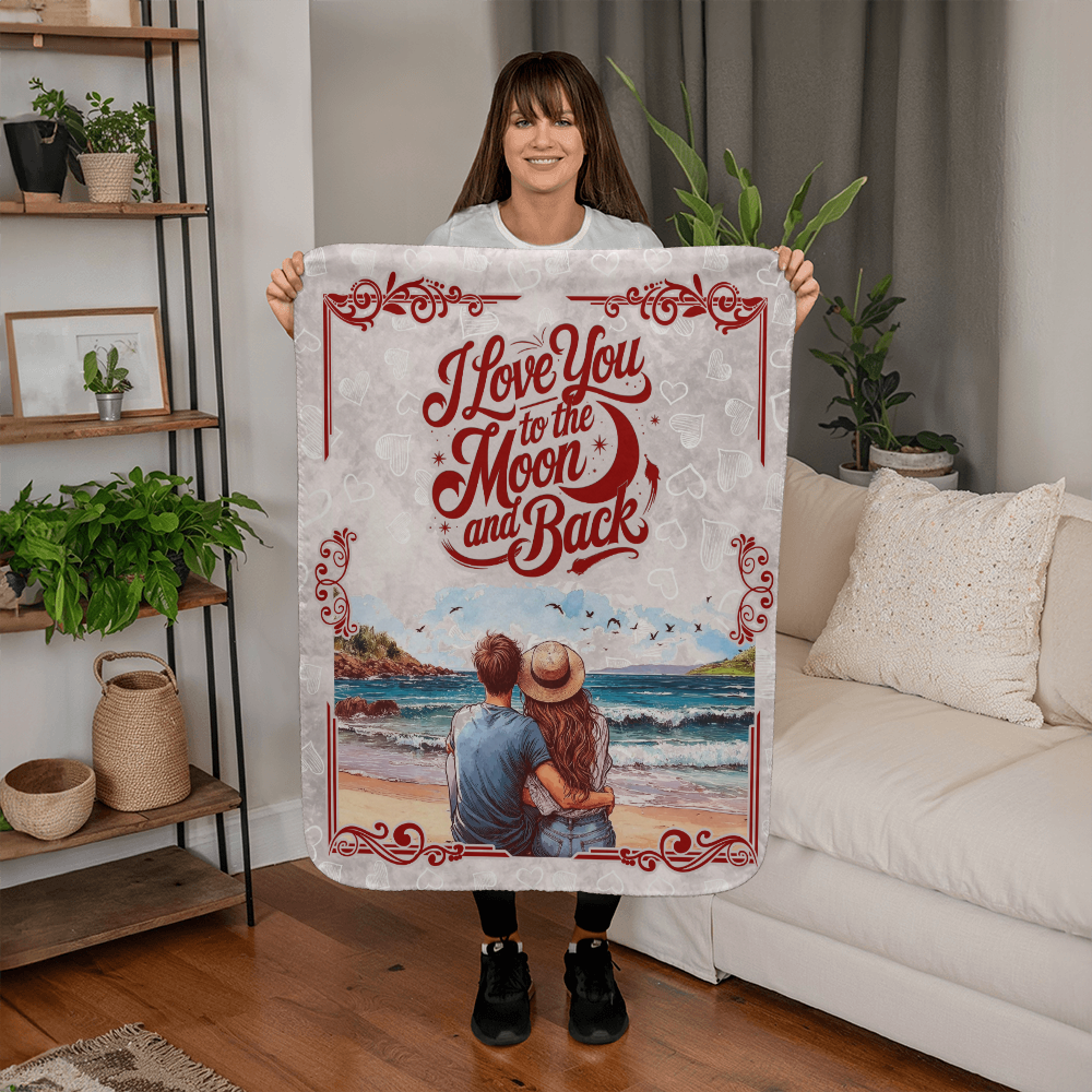 Sherpa Fleece Blanket Valentine's day gift  I love You to the Moon and back