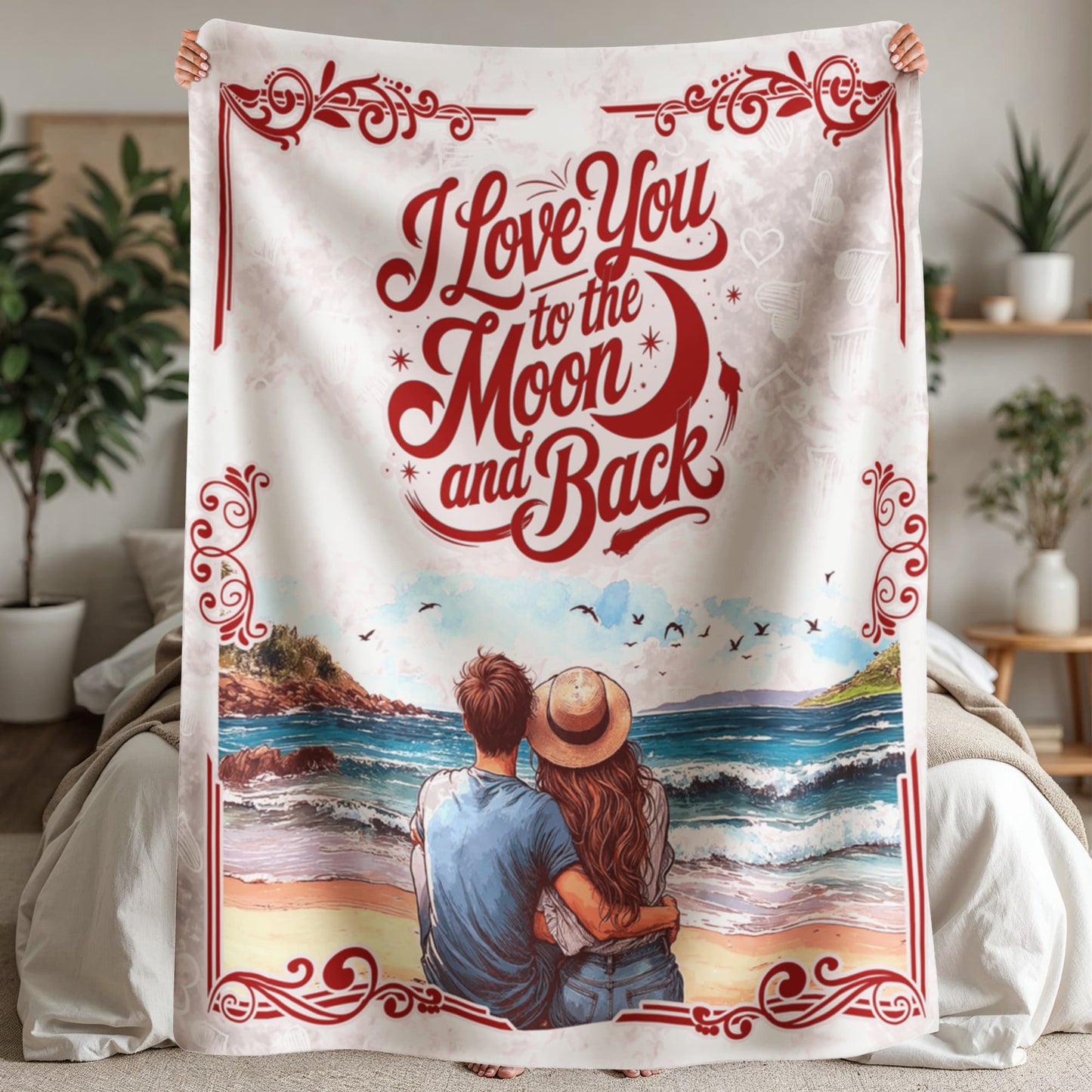 Sherpa Fleece Blanket Valentine's day gift  I love You to the Moon and back