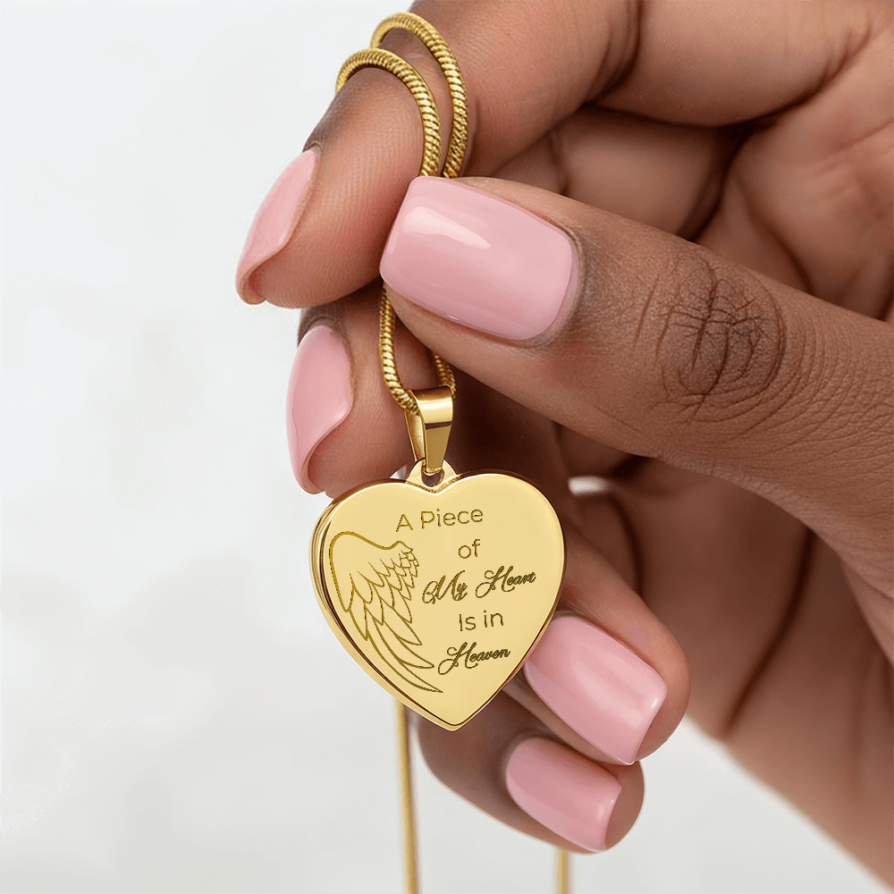 Personalized Engraved Heart Necklace A piece of my Heart is in Heaven