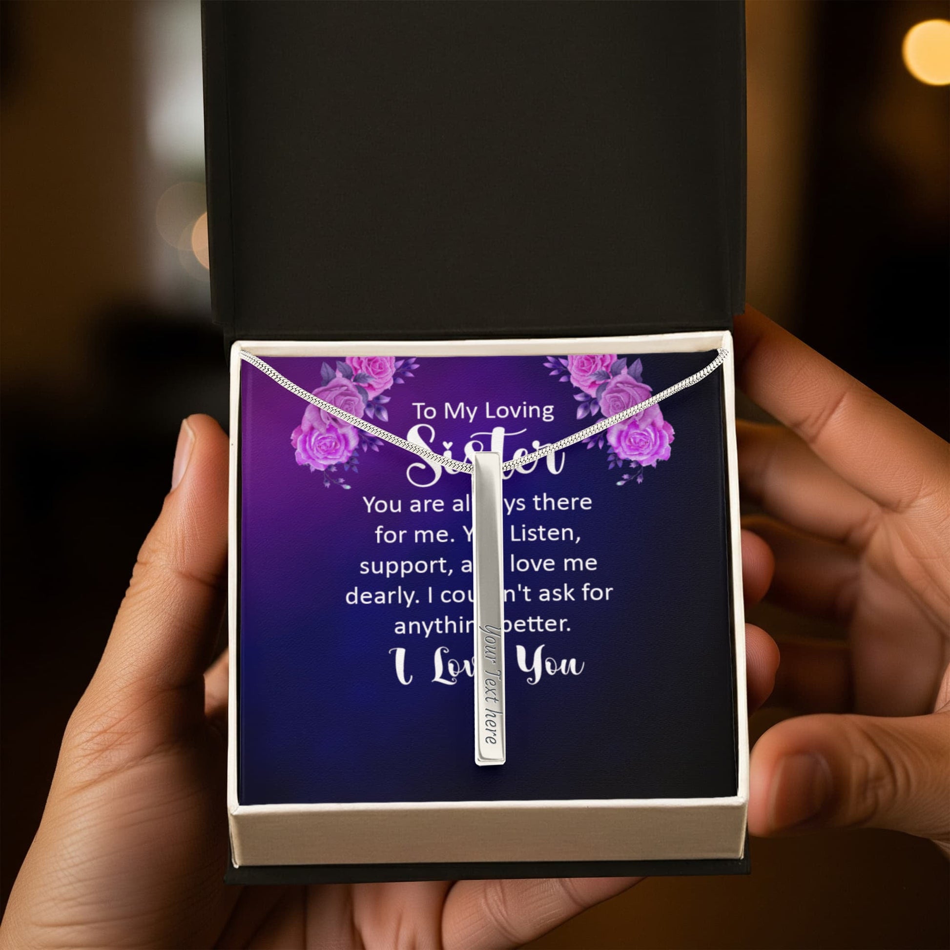 To My Sister 4-Sided Engraved Stick Necklace ShineOn Fulfillment