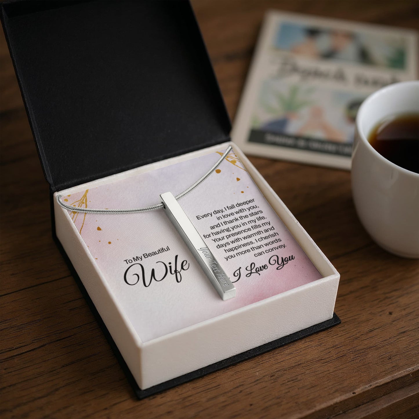 To My Wife – Engraved 4-Sided Stick Necklace | Personalized Romantic Gift by ShineOn Fulfillment