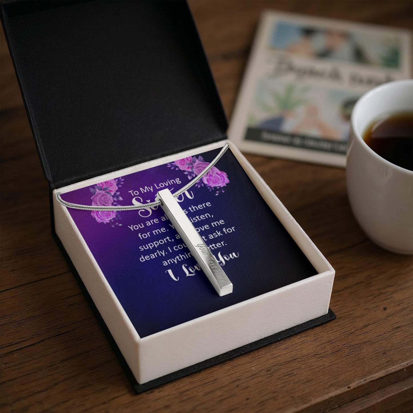 To My Sister 4-Sided Engraved Stick Necklace ShineOn Fulfillment