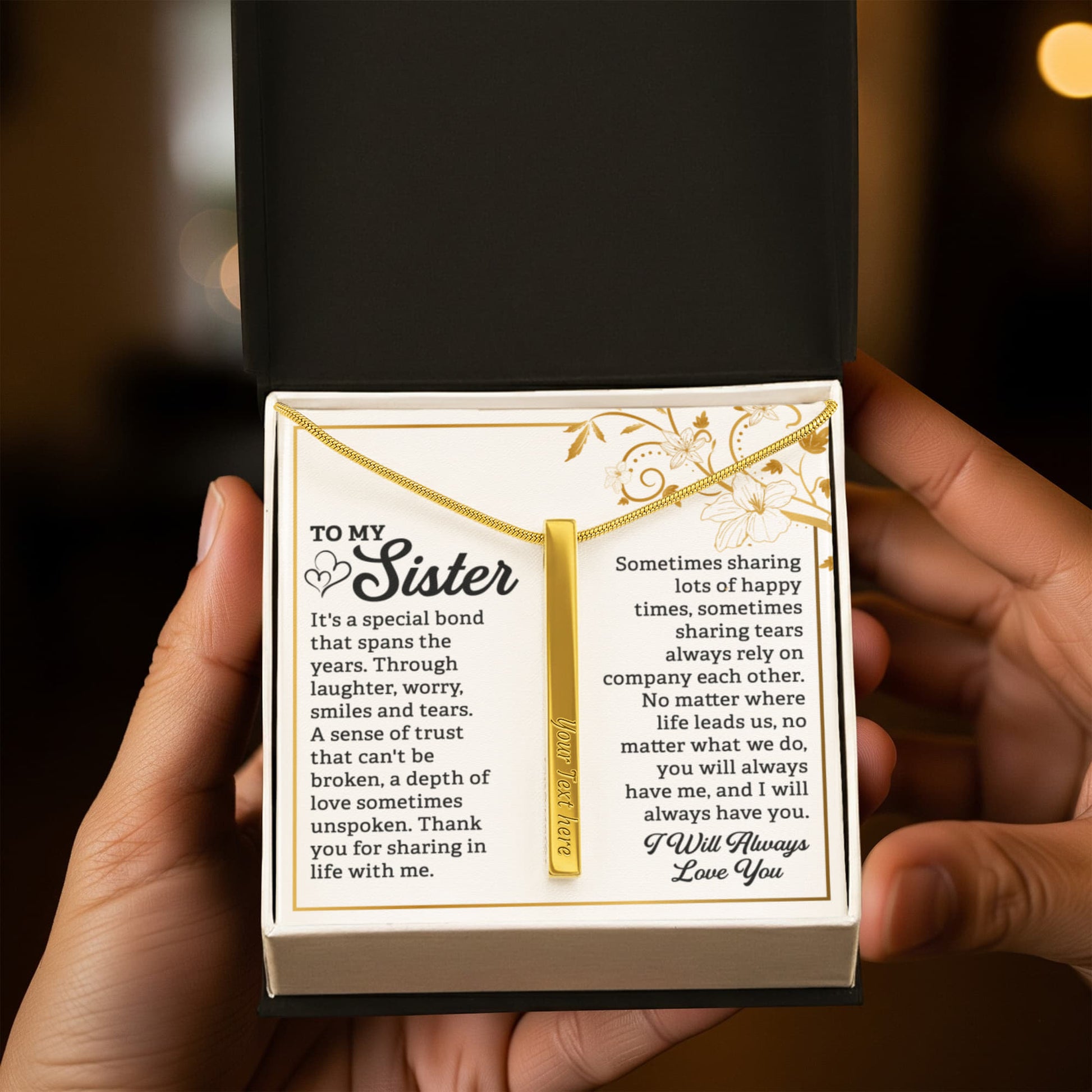 Engraved 4-Sided Stick Necklace To my Sister by ShineOn Fulfillment