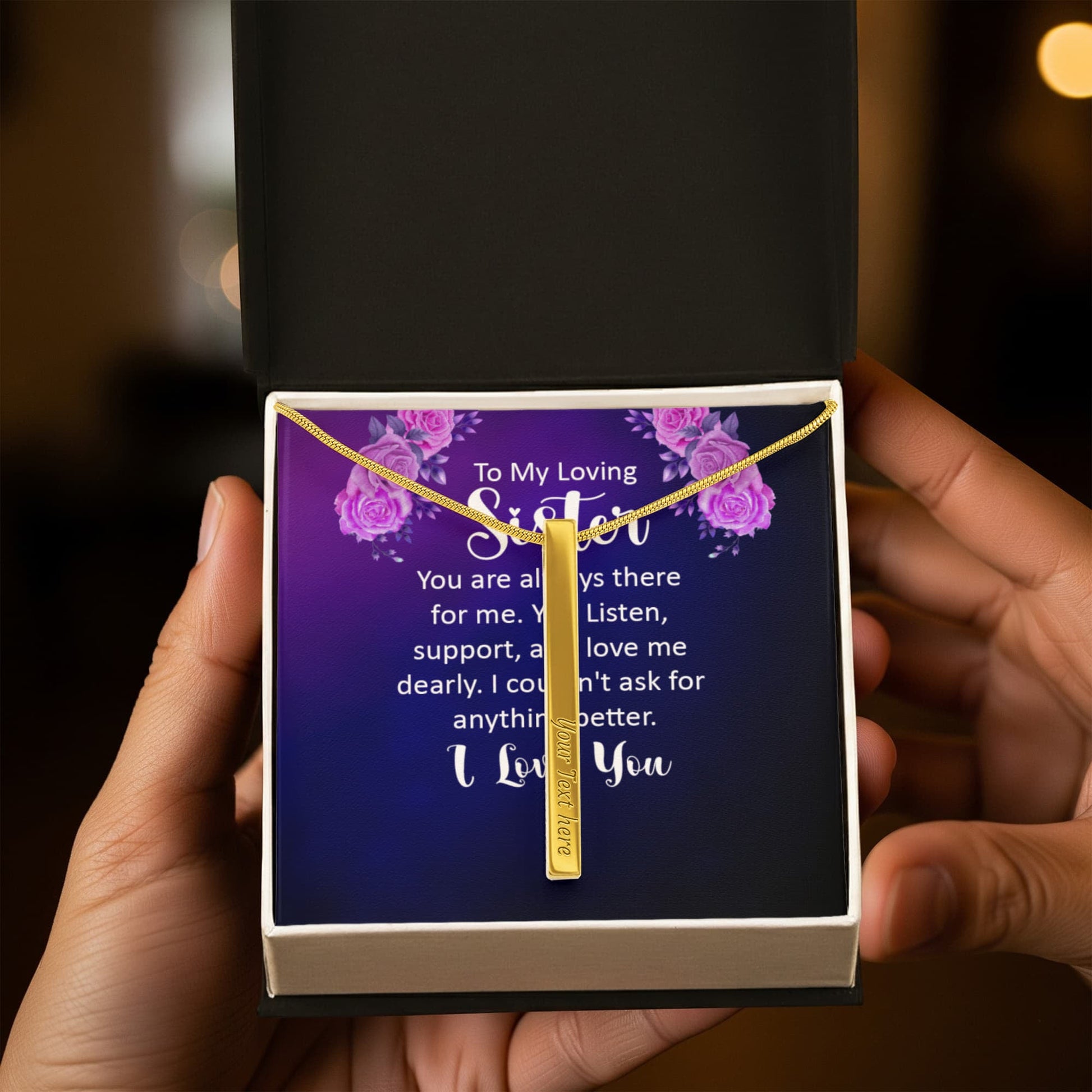 To My Sister 4-Sided Engraved Stick Necklace ShineOn Fulfillment