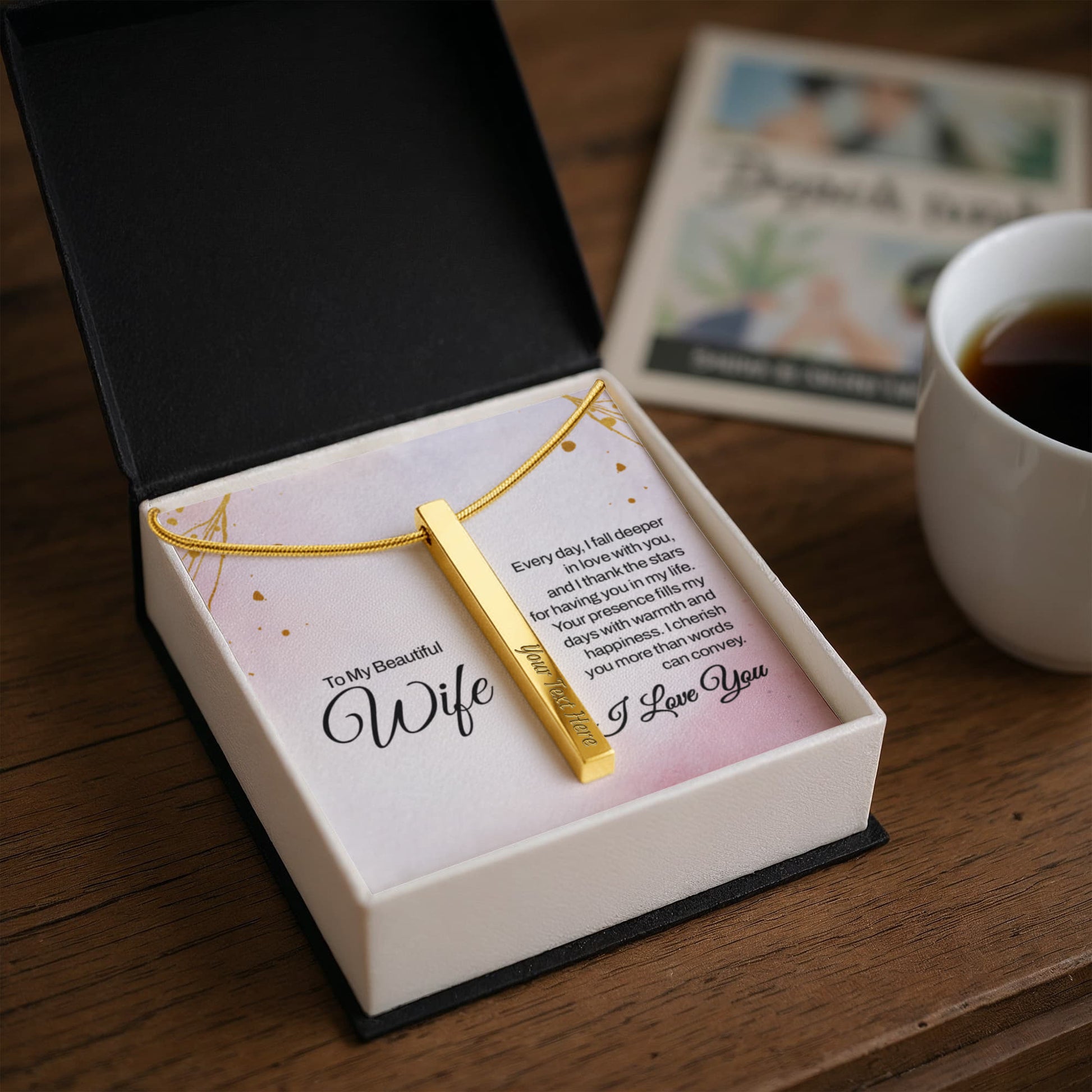 To My Wife – Engraved 4-Sided Stick Necklace | Personalized Romantic Gift by ShineOn Fulfillment