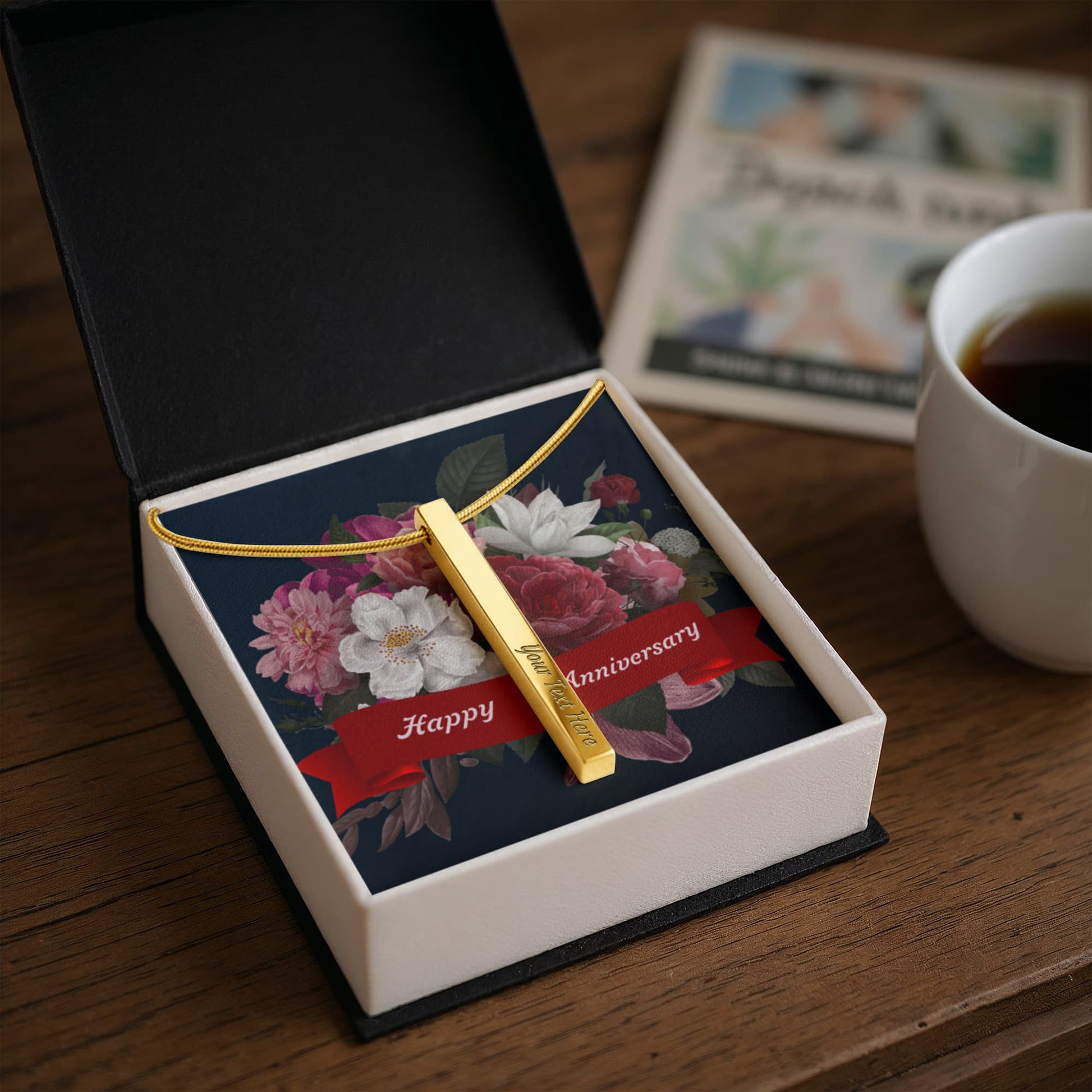 Happy Anniversary – Engraved 4-Sided Stick Necklace | Personalized Romantic Gift by ShineOn Fulfillment