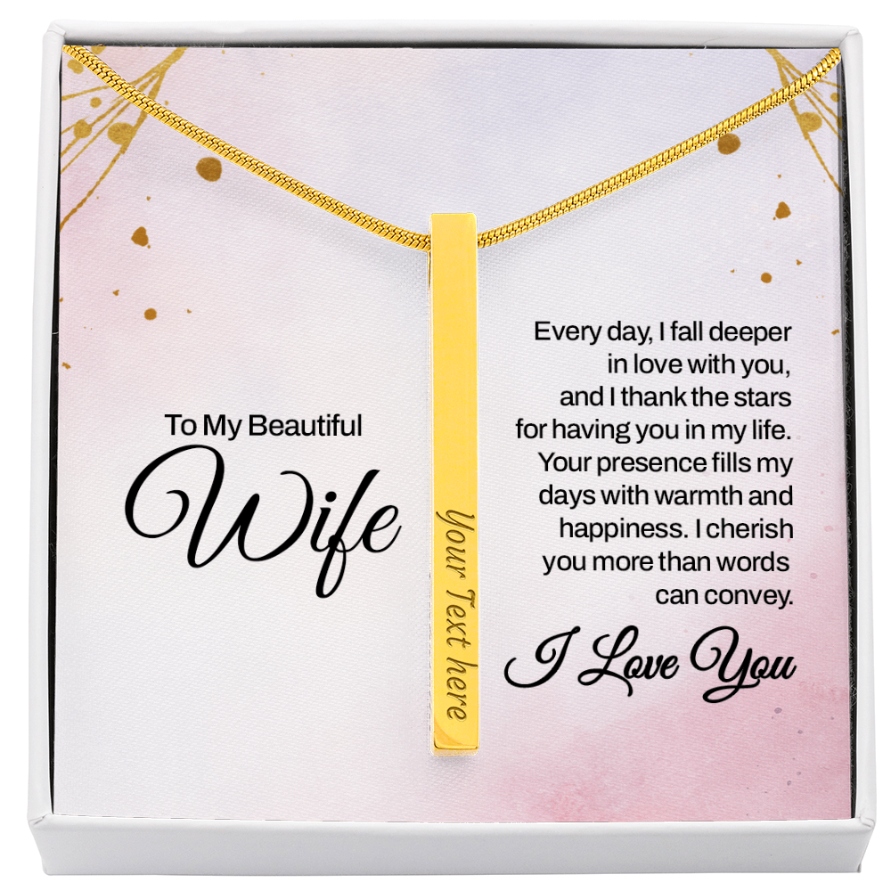 To My Wife – Engraved 4-Sided Stick Necklace | Personalized Romantic Gift by ShineOn Fulfillment