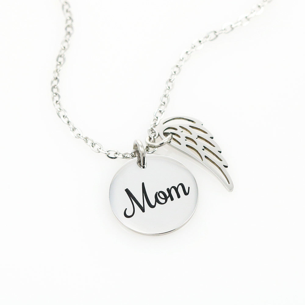 Memorial Necklace – Mom  Remembrance Necklace  Angel Wing Charm