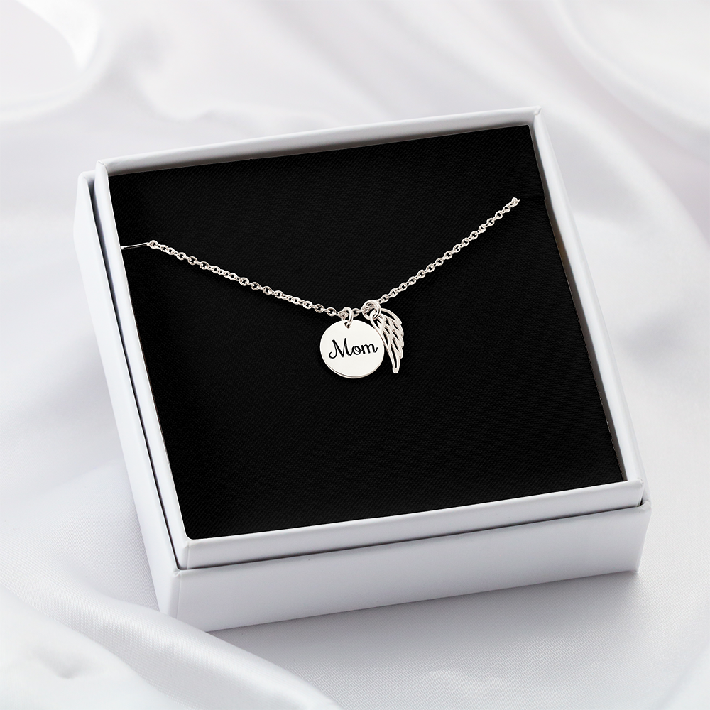 Memorial Necklace – Mom  Remembrance Necklace  Angel Wing Charm