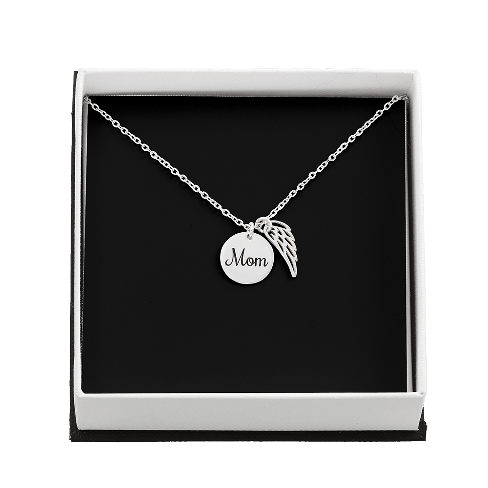 Memorial Necklace – Mom  Remembrance Necklace  Angel Wing Charm