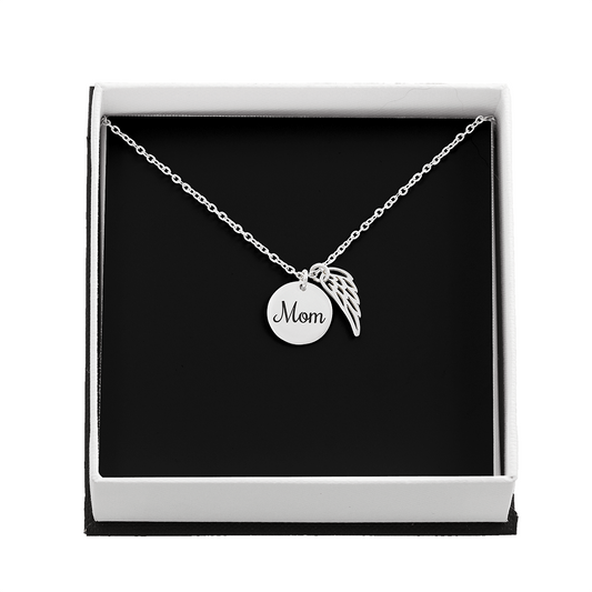 Memorial Necklace – Mom  Remembrance Necklace  Angel Wing Charm