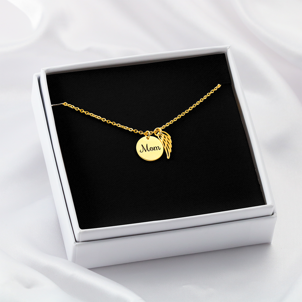 Memorial Necklace – Mom  Remembrance Necklace  Angel Wing Charm