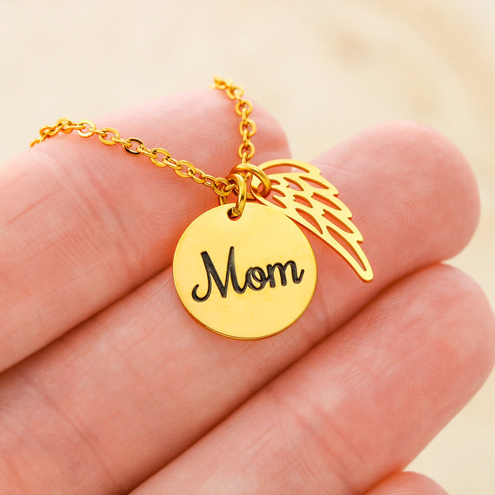 Memorial Necklace – Mom  Remembrance Necklace  Angel Wing Charm