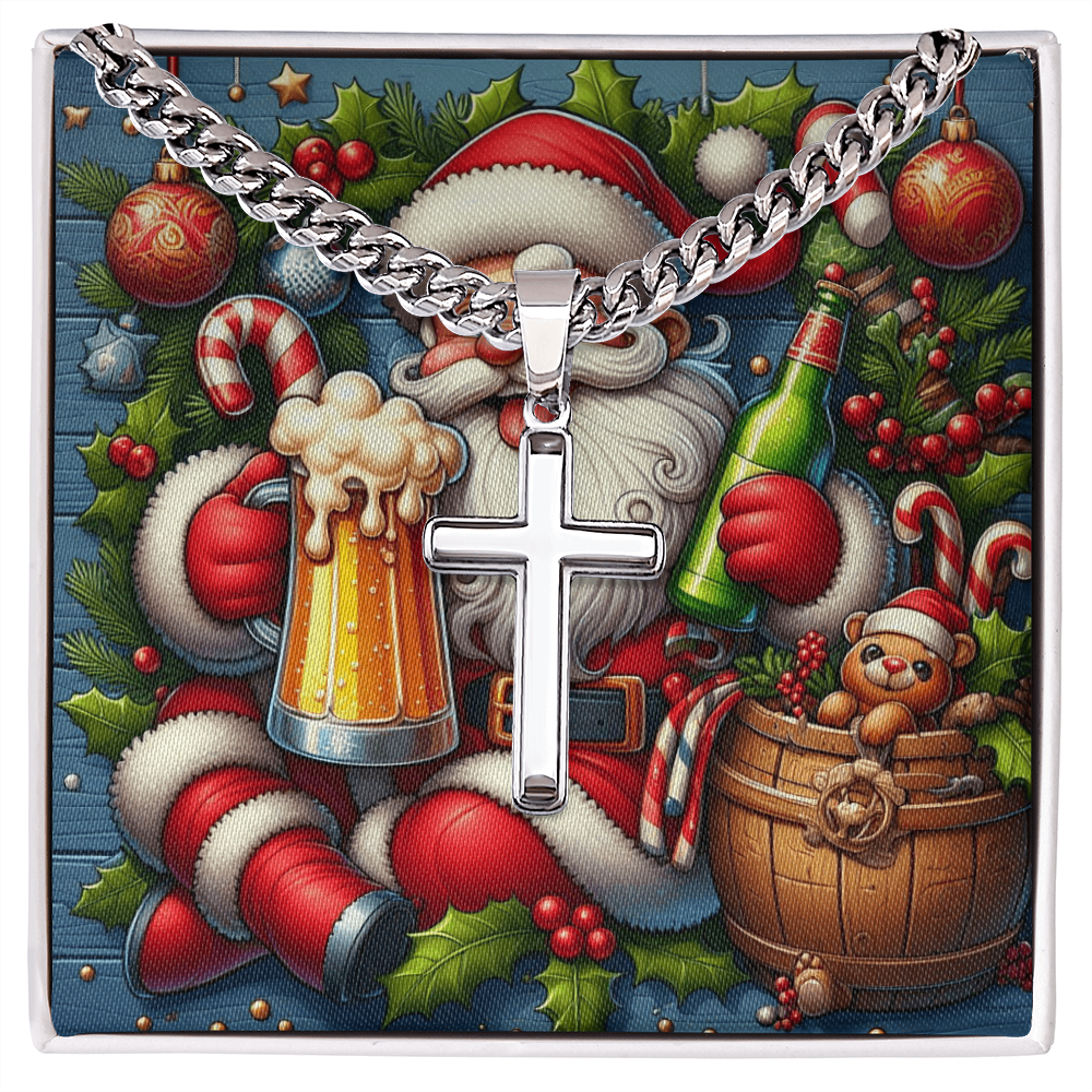 Artisan Cross with Cuban Link Chain Merry Christmas by ShineOn Fulfillment