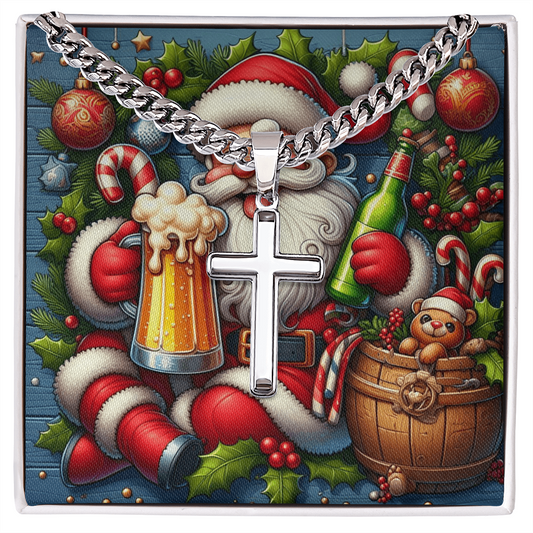 Artisan Cross with Cuban Link Chain Merry Christmas by ShineOn Fulfillment