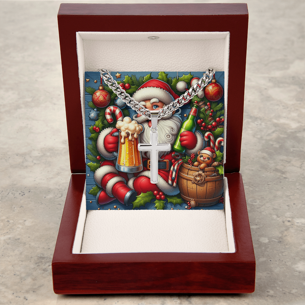 Artisan Cross with Cuban Link Chain Merry Christmas by ShineOn Fulfillment