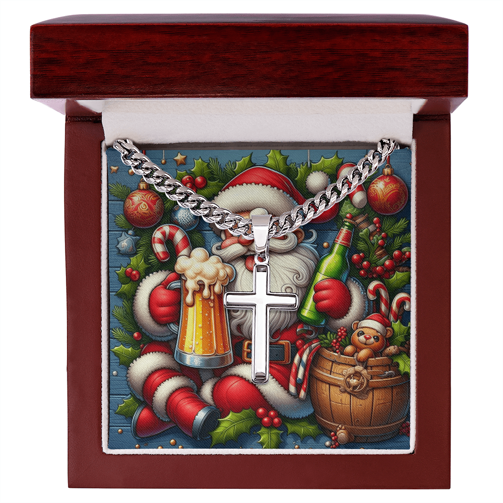 Artisan Cross with Cuban Link Chain Merry Christmas by ShineOn Fulfillment