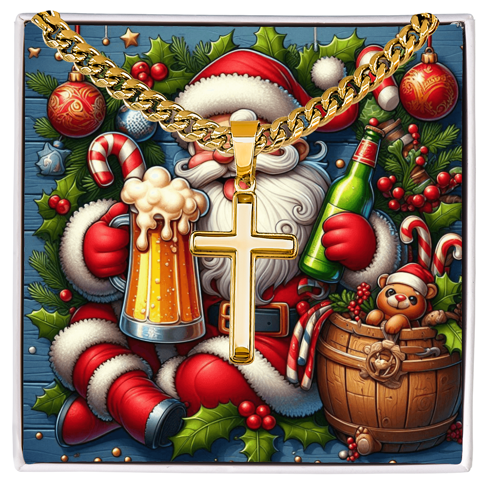 Artisan Cross with Cuban Link Chain Merry Christmas by ShineOn Fulfillment