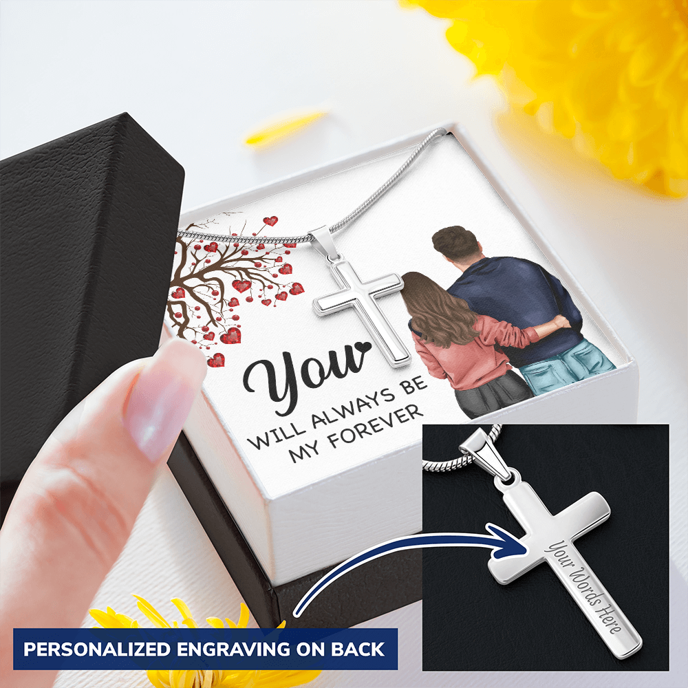 Personalized Cross Necklace with Snake Chain You will always be my forever by ShineOn Fulfillment