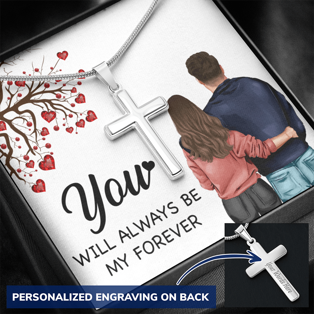 Personalized Cross Necklace with Snake Chain You will always be my forever by ShineOn Fulfillment