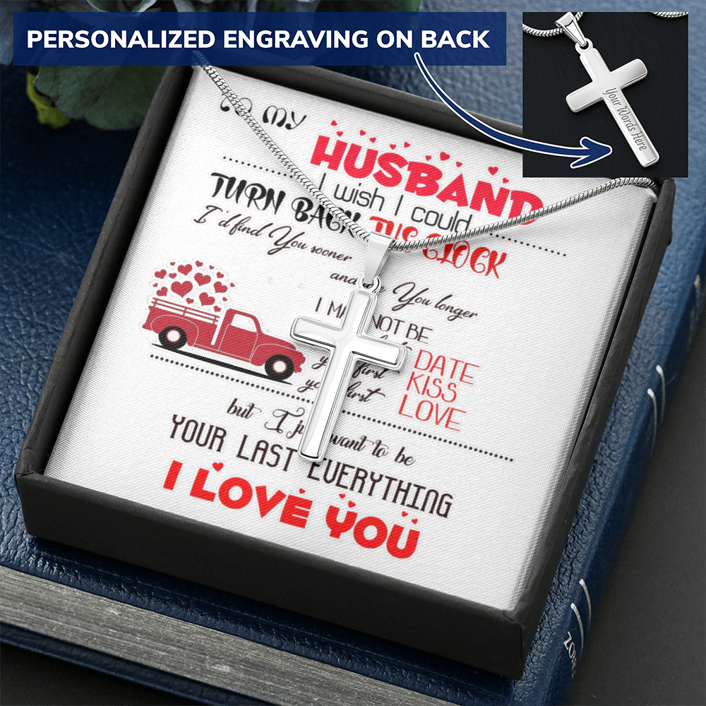 Personalized Cross Necklace with Snake Chain To my Husband