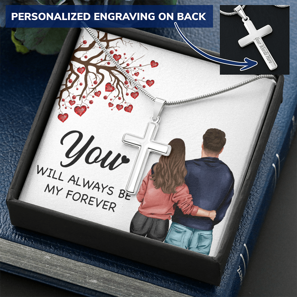 Personalized Cross Necklace with Snake Chain You will always be my forever by ShineOn Fulfillment