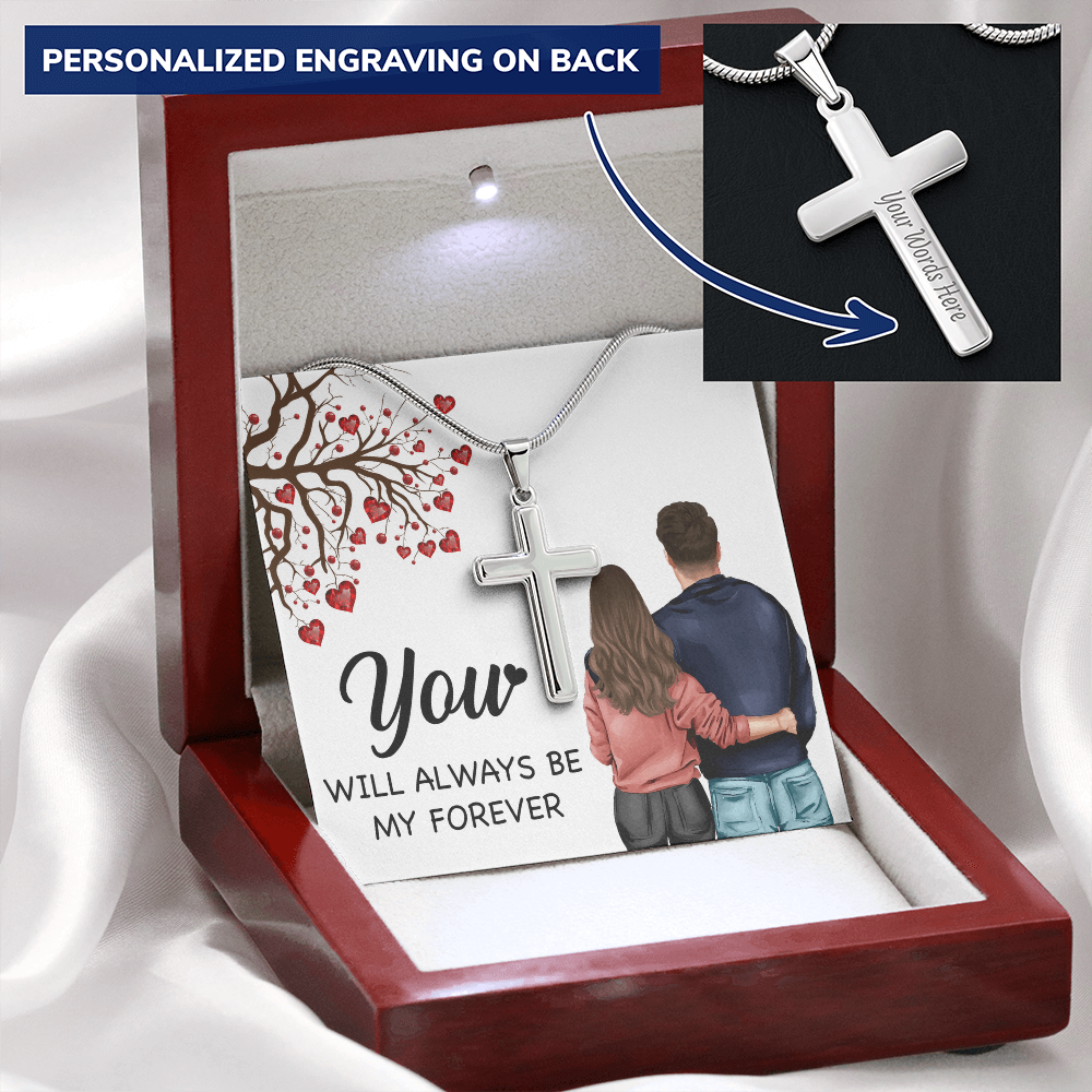 Personalized Cross Necklace with Snake Chain You will always be my forever by ShineOn Fulfillment