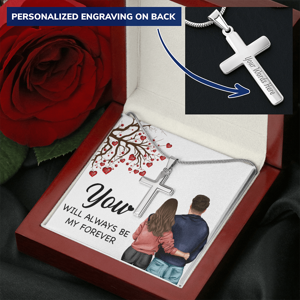 Personalized Cross Necklace with Snake Chain You will always be my forever by ShineOn Fulfillment