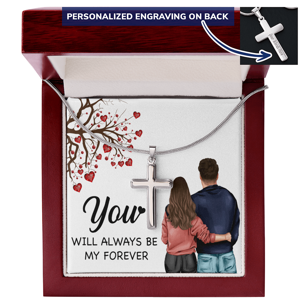 Personalized Cross Necklace with Snake Chain You will always be my forever by ShineOn Fulfillment