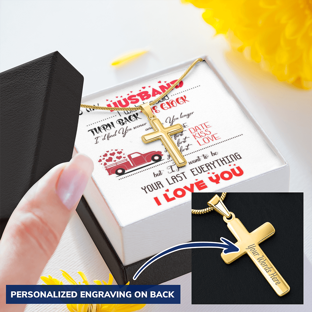 Personalized Cross Necklace with Snake Chain To my Husband