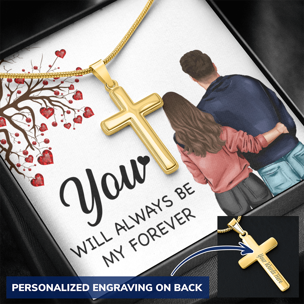 Personalized Cross Necklace with Snake Chain You will always be my forever by ShineOn Fulfillment