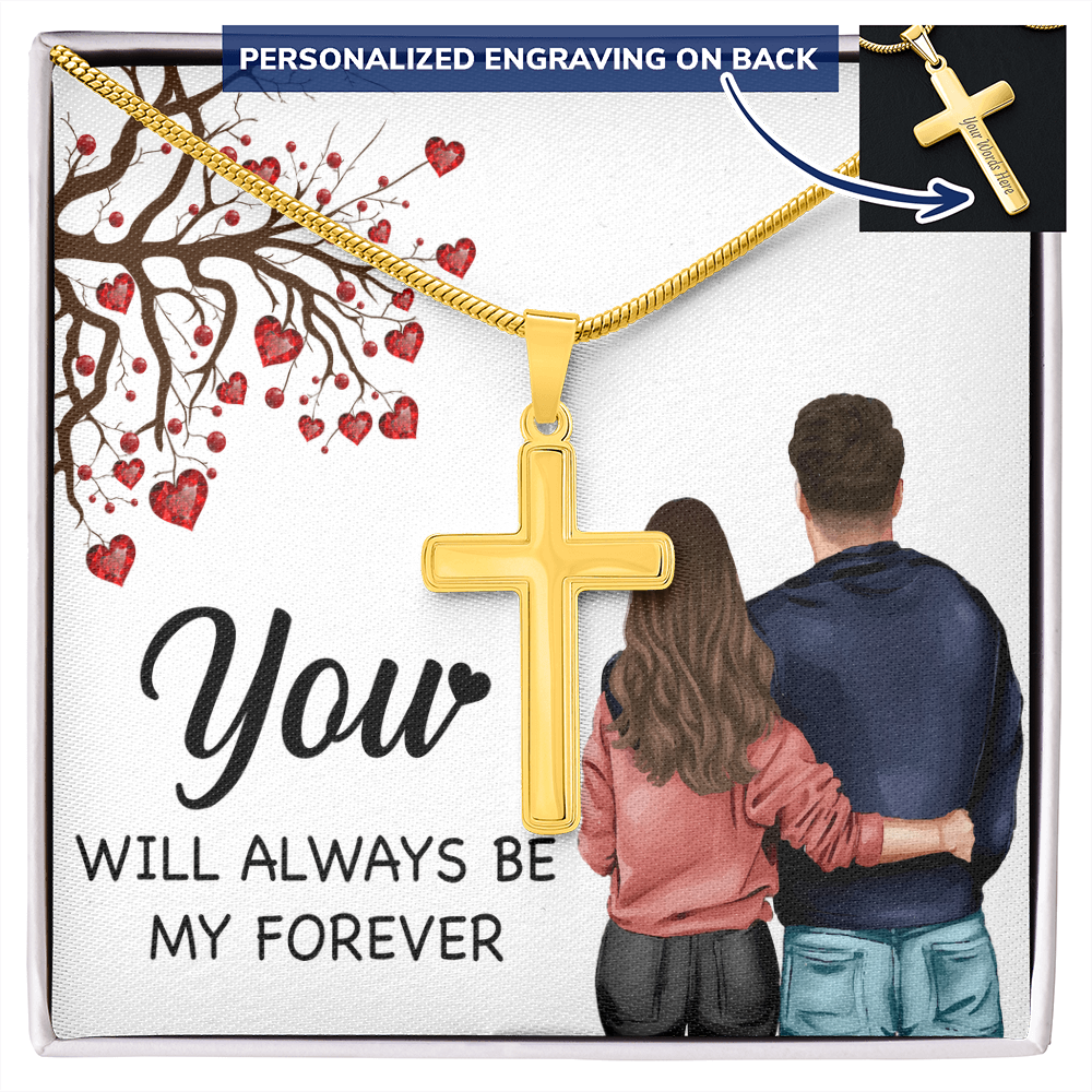 Personalized Cross Necklace with Snake Chain You will always be my forever by ShineOn Fulfillment