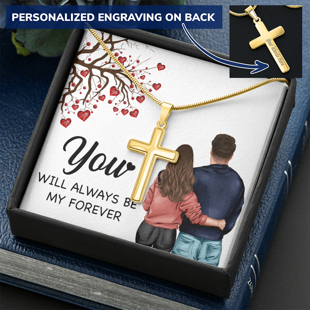 Personalized Cross Necklace with Snake Chain You will always be my forever by ShineOn Fulfillment