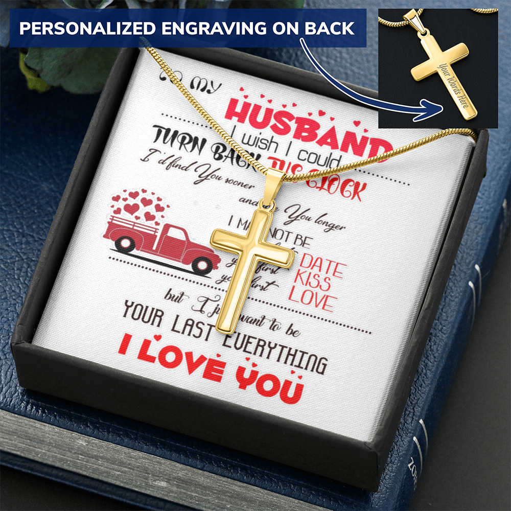 Personalized Cross Necklace with Snake Chain To my Husband