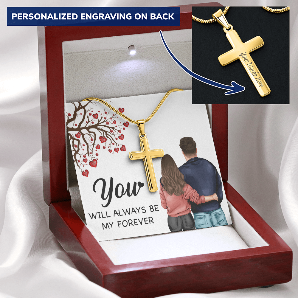 Personalized Cross Necklace with Snake Chain You will always be my forever by ShineOn Fulfillment