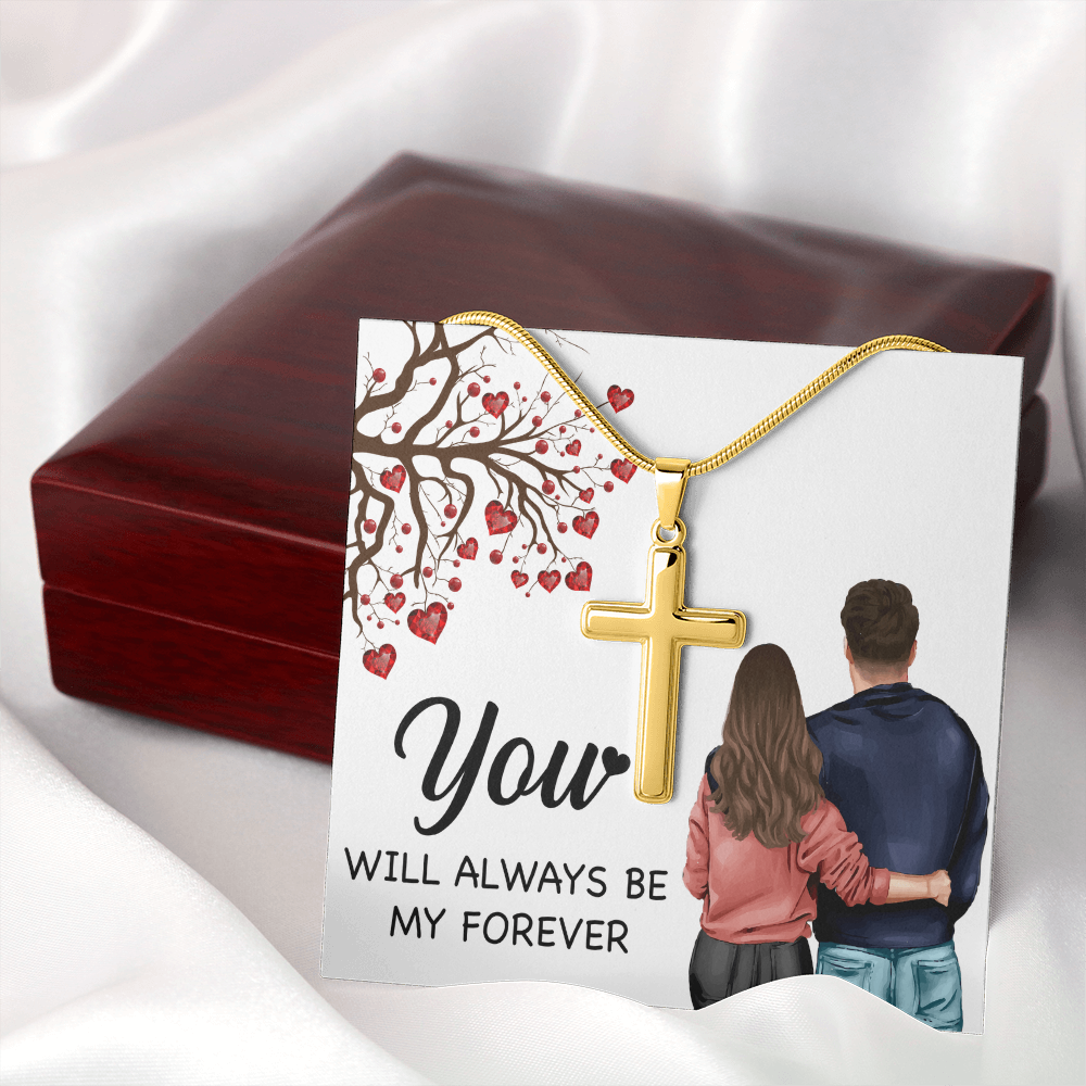 Personalized Cross Necklace with Snake Chain You will always be my forever by ShineOn Fulfillment